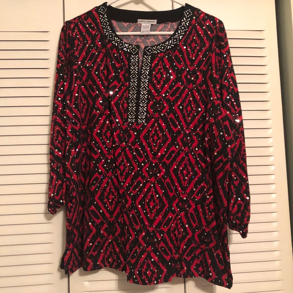 Women’s Red and Black Cathy Daniels Sparkly Blouse